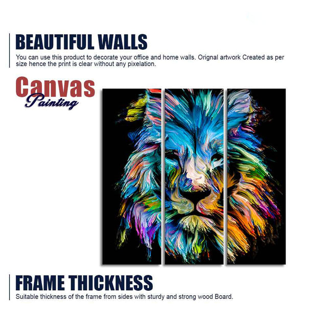 Multicolor Head of Lion Wall Painting Set of 3 Pieces