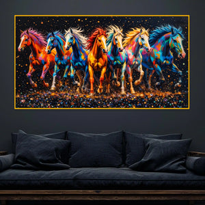 Multicolor Running Horses Crystal Glass Wall Painting