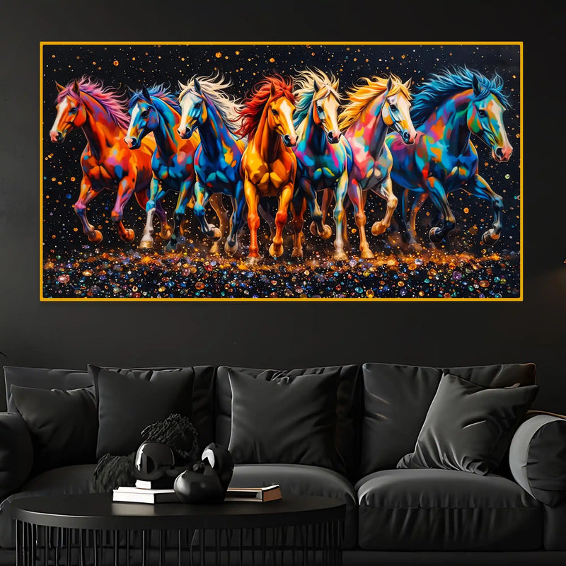 Multicolor Running Horses Crystal Glass Wall Painting