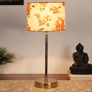 Multicolor Solid Traditional Bedside Table Lamp with Golden Finish Base