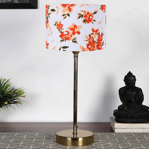 Multicolor Solid Traditional Bedside Table Lamp with Golden Finish Base