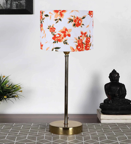 Multicolor Solid Traditional Bedside Table Lamp with Golden Finish Base