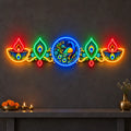Multicolour Peacock Neon Light with Diyas & Feather Design