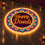 Multicolour Rangoli Neon Light with Happy Diwali Text for Home, Mandir & Shop Décor
