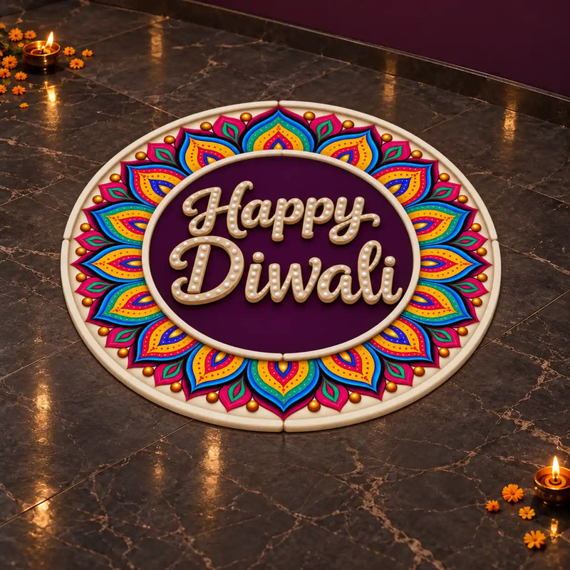 Multicolour Rangoli Neon Light with Happy Diwali Text for Home, Mandir & Shop Décor