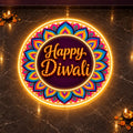 Multicolour Rangoli Neon Light with Happy Diwali Text for Home, Mandir & Shop Décor
