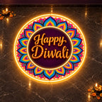 Multicolour Rangoli Neon Light with Happy Diwali Text for Home, Mandir & Shop Décor
