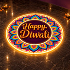 Multicolour Rangoli Neon Light with Happy Diwali Text for Home, Mandir & Shop Décor