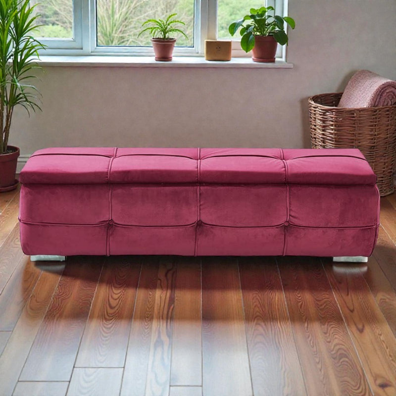 Multipurpose Velvet Storage Ottoman in Rich Wine Color