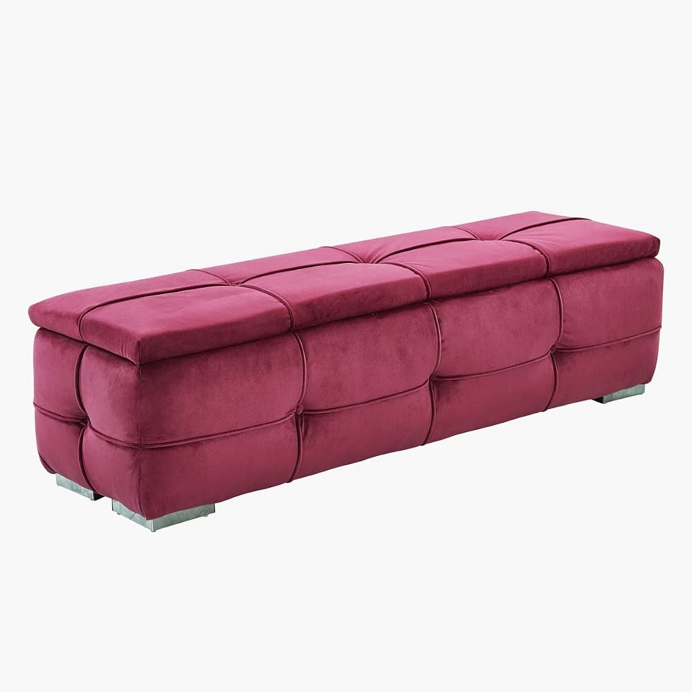 Multipurpose Velvet Storage Ottoman in Rich Wine Color