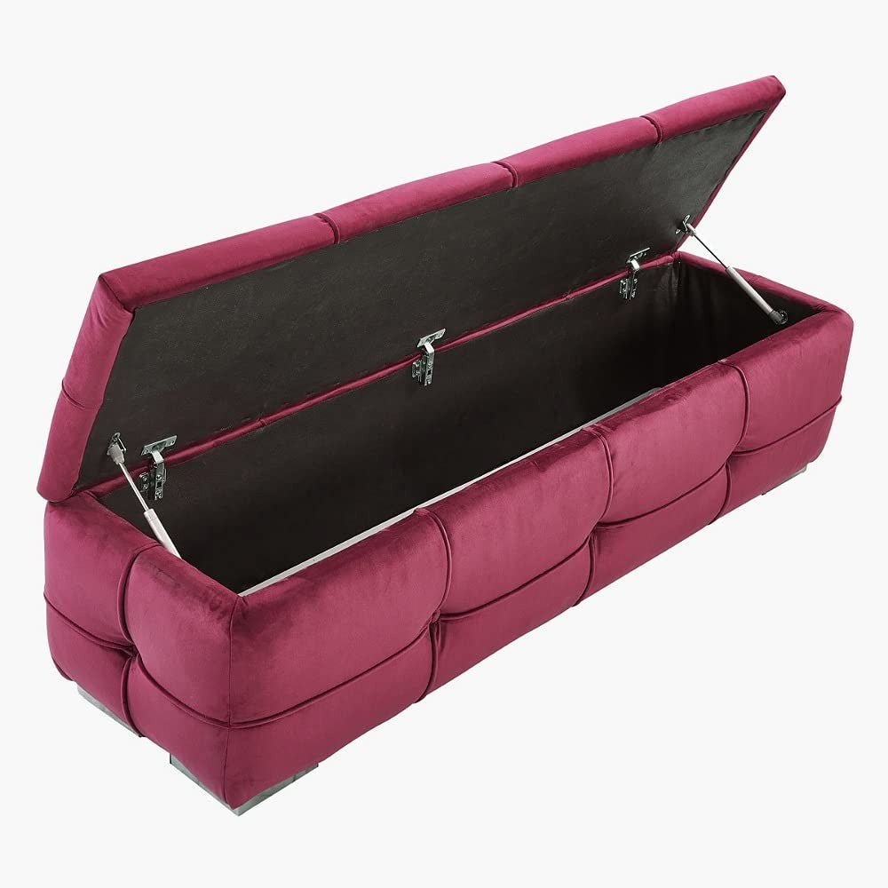 Multipurpose Velvet Storage Ottoman in Rich Wine Color