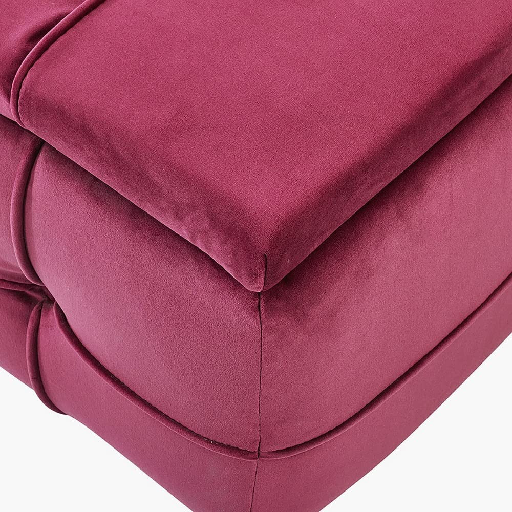 Multipurpose Velvet Storage Ottoman in Rich Wine Color