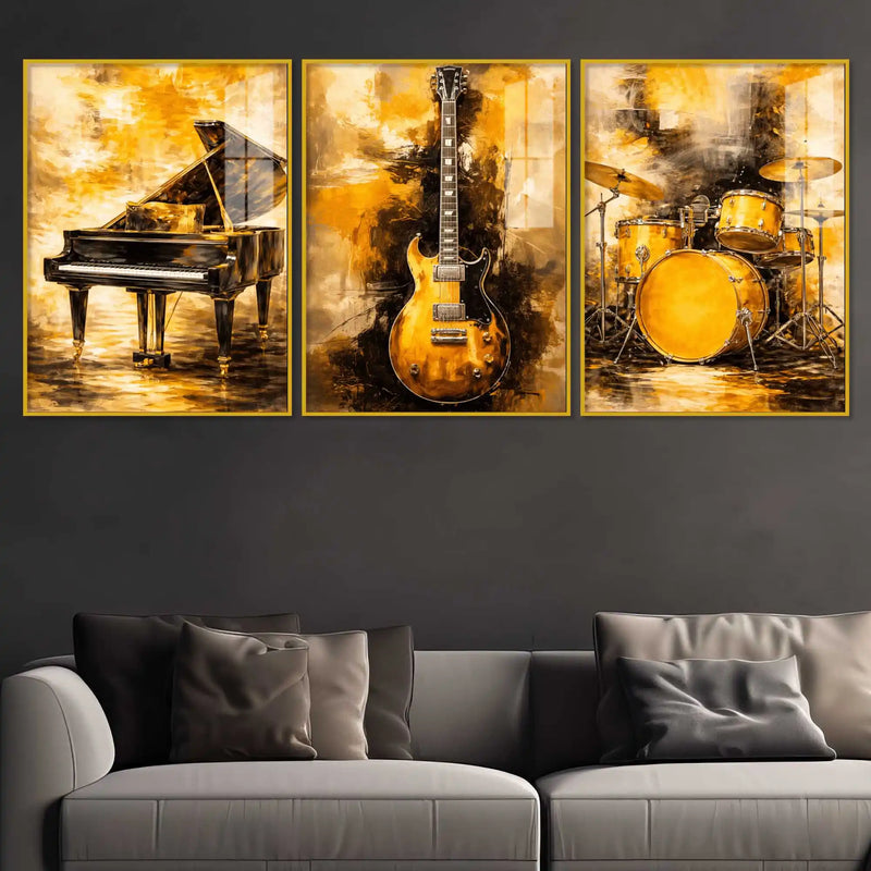 Musical Instruments Floating Acrylic Wall Painting Set of 3