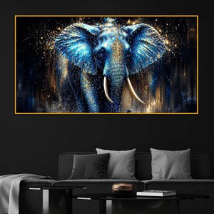 Mystic Blue Elephant Floating Frame Crystal Wall Painting
