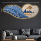 Mystic Blue Feather & Golden Deer Crystal Glass Backlit LED Painting