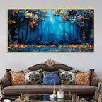 mystic-blue-forest-golden-autumn-leaves-abstract-canvas-wall-painting