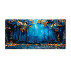 Mystic Blue Forest Golden Autumn Leaves Abstract Canvas Wall Painting