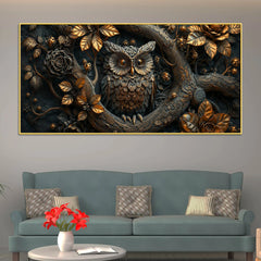 Mystic Bronze Owl in Enchanted Forest 3D Canvas Wall Painting