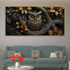 Mystic Bronze Owl in Enchanted Forest 3D Canvas Wall Painting