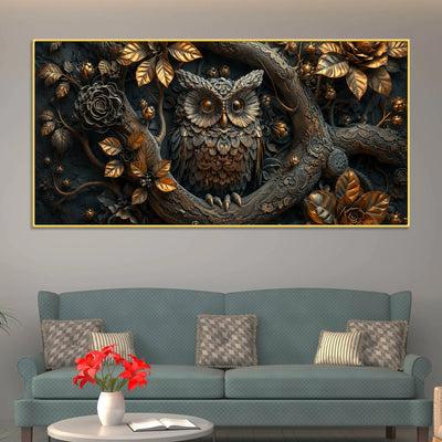 Mystic Bronze Owl in Enchanted Forest 3D Canvas Wall Painting