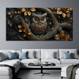Mystic Bronze Owl in Enchanted Forest 3D Canvas Wall Painting