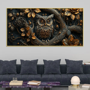 Mystic Bronze Owl in Enchanted Forest 3D Canvas Wall Painting
