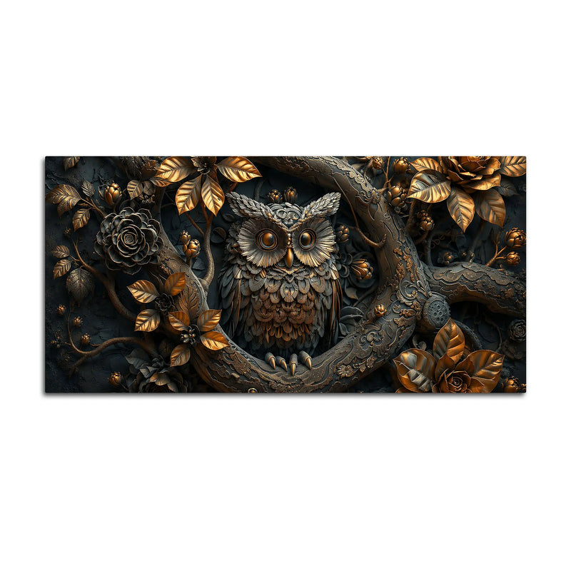 Mystic Bronze Owl in Enchanted Forest 3D Canvas Wall Painting