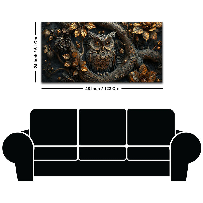 Mystic Bronze Owl in Enchanted Forest 3D Canvas Wall Painting