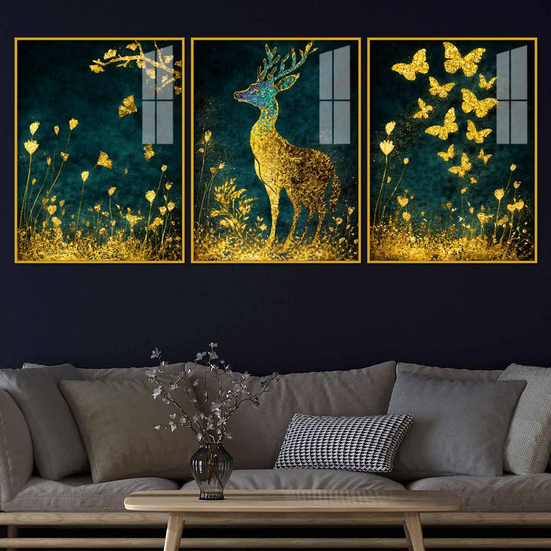 Mystic Forest Harmony Acrylic Floating Frame Wall Painting Set of 3