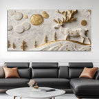 Mystic Golden Deer with Celestial Moon 3D Canvas Wall Painting