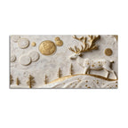 Mystic Golden Deer with Celestial Moon 3D Canvas Wall Painting