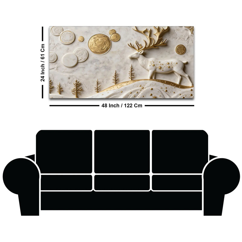 Mystic Golden Deer with Celestial Moon 3D Canvas Wall Painting