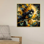 Mystic Shri Krishna Flute Theme Abstract Canvas Wall Painting