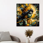Mystic Shri Krishna Flute Theme Abstract Canvas Wall Painting