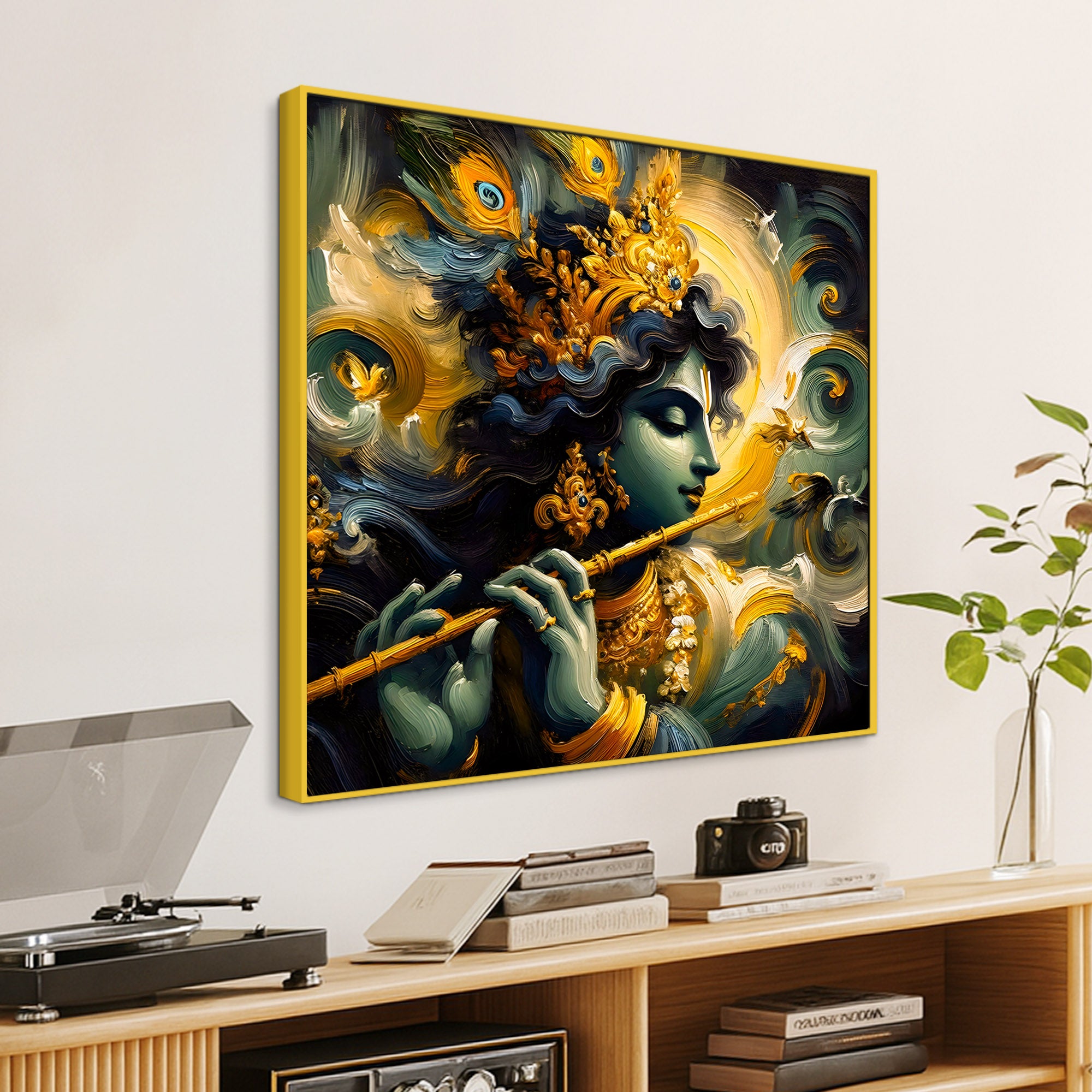 Mystic Shri Krishna Flute Theme Abstract Canvas Wall Painting