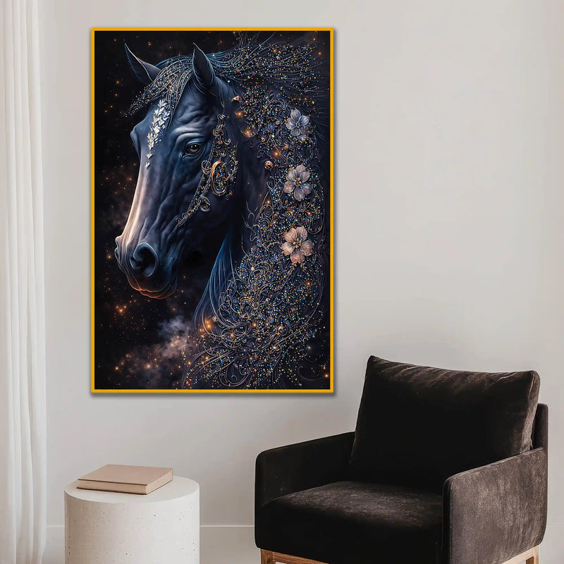 Mystical Horse Wall Art Metal Floating Frame Crystal Wall Painting