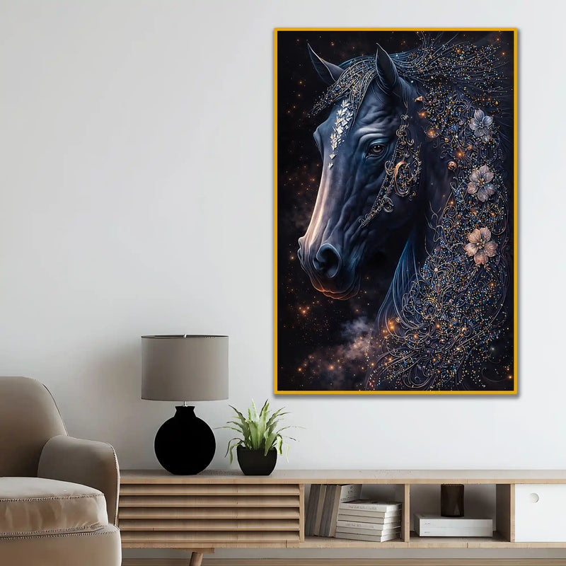 Mystical Horse Wall Art Metal Floating Frame Crystal Wall Painting