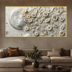 Mystical Moonlit Woman with Floral Hair 3D Canvas Wall Painting