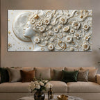 Mystical Moonlit Woman with Floral Hair 3D Canvas Wall Painting