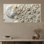 Mystical Moonlit Woman with Floral Hair 3D Canvas Wall Painting