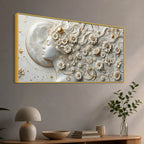 Mystical Moonlit Woman with Floral Hair 3D Canvas Wall Painting