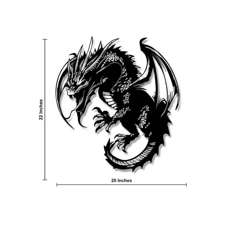 Mythical Angry Dragon Silhouette Metal Art Wall Decor