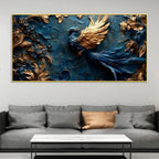 Mythical Blue Phoenix with Golden Wings 3D Canvas Wall Painting