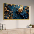Mythical Blue Phoenix with Golden Wings 3D Canvas Wall Painting
