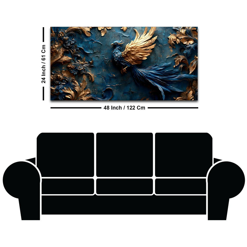 Mythical Blue Phoenix with Golden Wings 3D Canvas Wall Painting