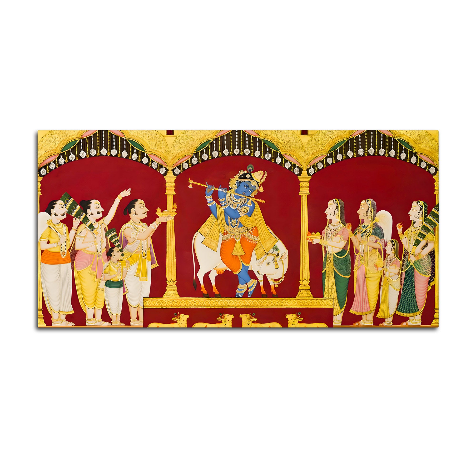 Mythological Krishna Wall Painting | Spiritual Living Room Decor