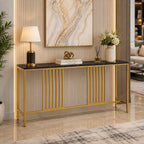 Narrow Long Faux Black Marble Gold Console Table