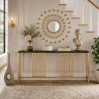 Narrow Long Faux Black Marble Gold Console Table