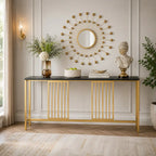 Narrow Long Faux Black Marble Gold Console Table