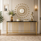 Narrow Long Faux Black Marble Gold Console Table